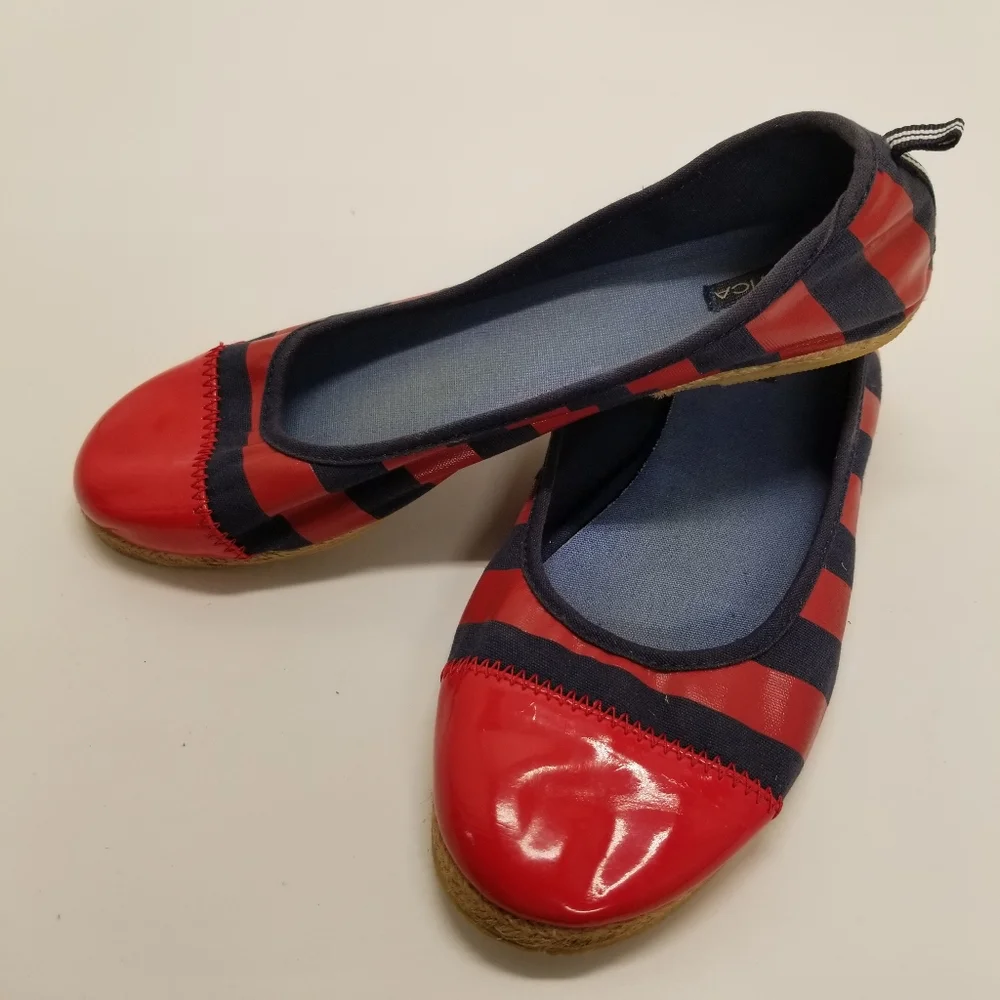 Nautica Womans Size 10 Red Navy Blue Stripes Ballet Flats Espadrilles Slip On
